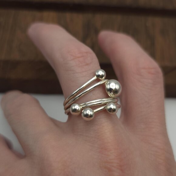 Size 9 Sterling Silver Abstract Orbs Ring A801 - Picture 3 of 7